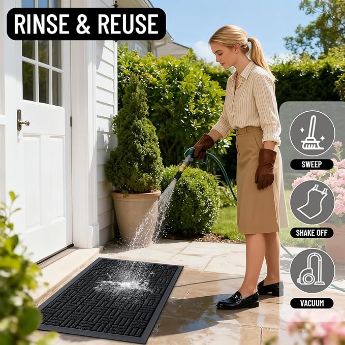 OLANLY Front Door Mat Outside Entrance 71x23, Absorbent, Heavy Duty Sturdy Natural Rubber Doormat Indoor Outdoor, Stain and Fade Resistant, Non-Slip Backing Low Profile Floor Mat for Entryway, Black