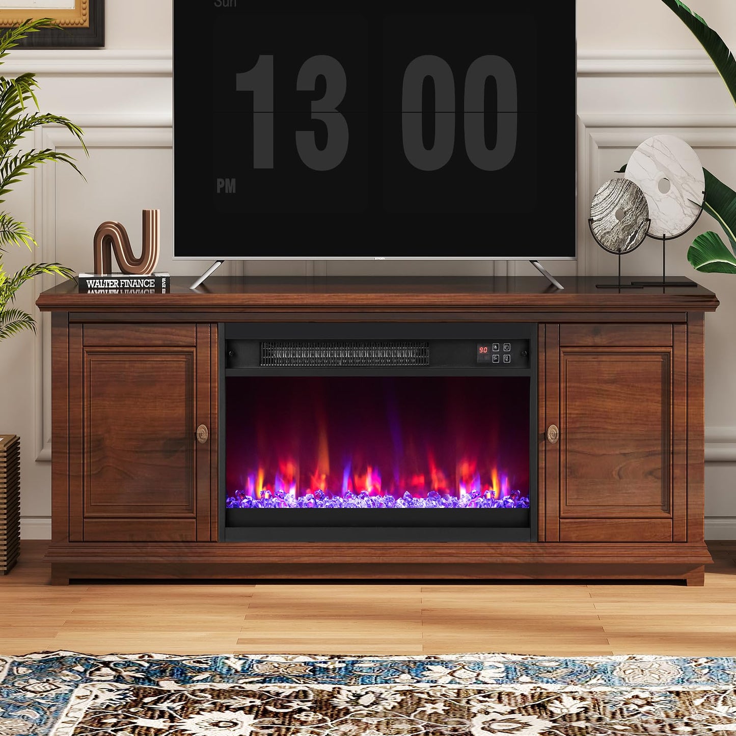 COSTWAY 23 Inch Recessed Fireplace Heater, Electric Fireplace Insert w/Multi-Color Flame & Crystal Ember Bed, Remote Control, 9H Timer, Built-in Thermostat & Overheat Protection, 1500W