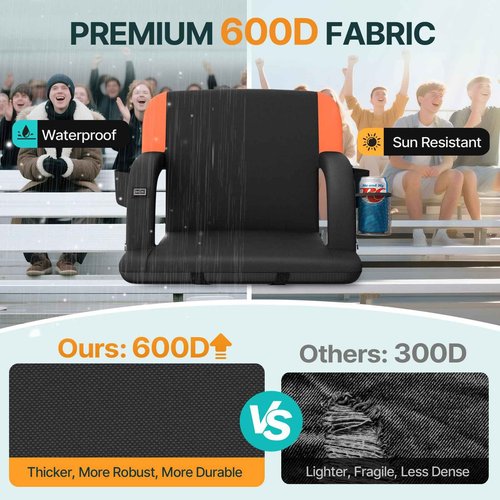 HOPERAN 25" Dual-Sided Heated Stadium Seats for Bleachers with Back Support, 3 Levels Heating Bleacher Seats with Backs and Cushion Wide, 5 Pockets Portable Stadium Chair for Outdoor Games Sports