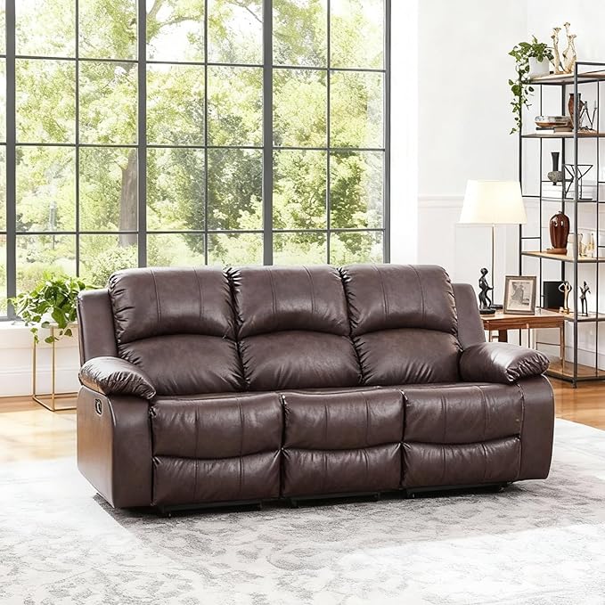 Saxum Tegmen Living Room Furniture Sets, Leather Recliner Sofa, Sectional Couch with Convertible Table & Cup Holders,1 Piece Furniture for Living Room/RV/Office (Sofa, Brown Leather)