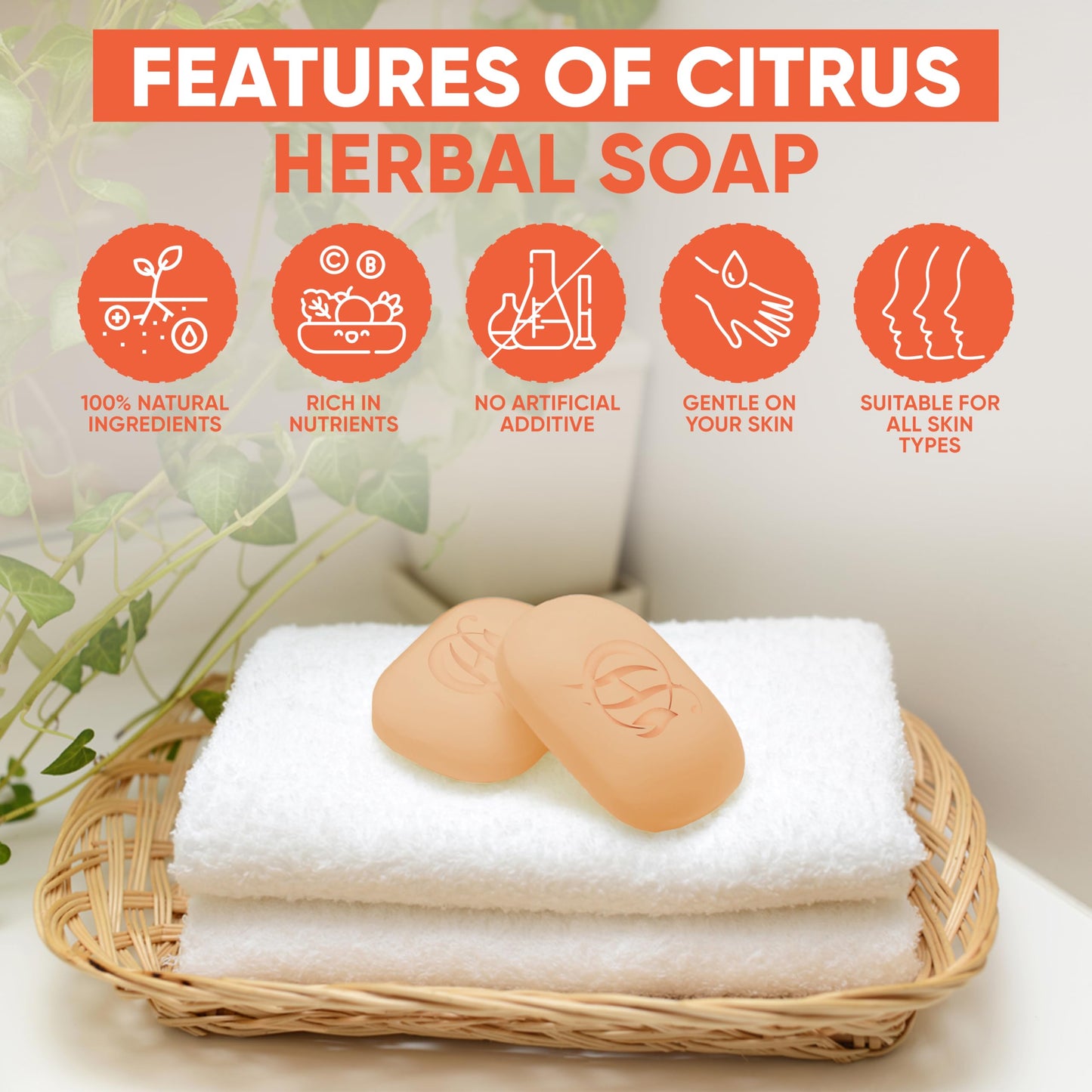 HERBOGANIC Citrus Herbal Soap | Pack of 3 of 5oz soap Bar | Natural Bar Soap for Face and Body | Hydrating and Nourishing | Suit