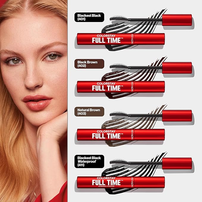 Revlon ColorStay Full Time Waterproof Mascara, Volumizing Eye Makeup, 24 Hour Wear, Smudge-Proof, Flake-Proof, 411 Blackest Black, Waterproof