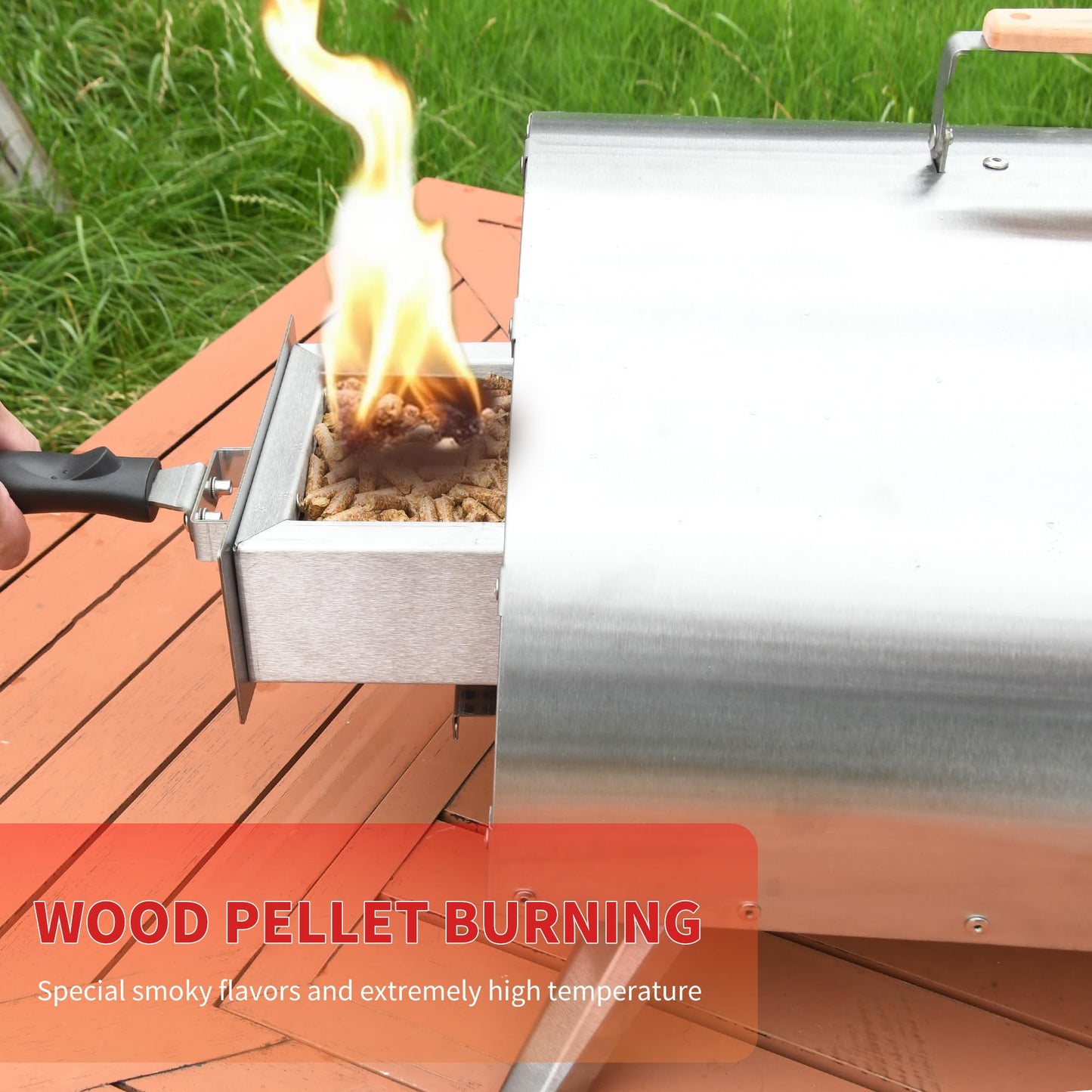 Rixordd 12" Wood Pellet Pizza Oven – Portable Stainless Steel Outdoor Pizza Maker with Built-In Thermometer, Foldable Legs, Carry Handle & Cordierite Pizza Stone for Backyard, Patio & Camping