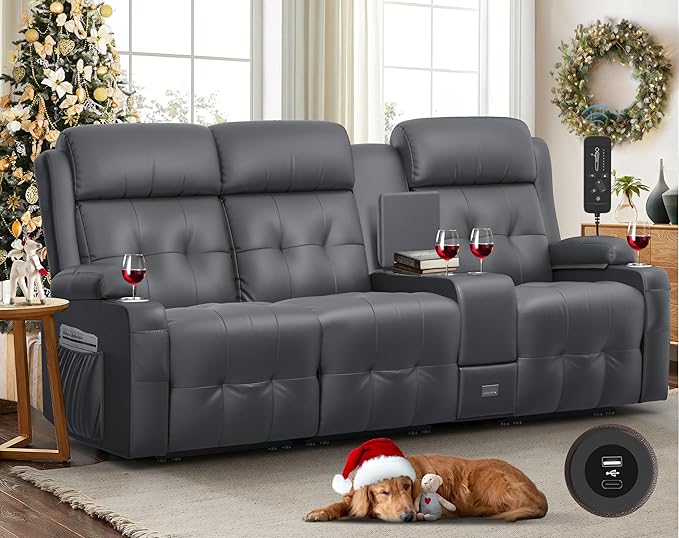 Aotolo Recliner Sofa, Massage Reclining Sofa 3 Seater Sets Heavy Weight Capacity, RV Loveseat Couch Clearance with Console, USB, Type C Port, Storage, Cup Holders, Wall Hugger Chair for Living Room