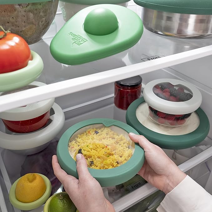 Food Huggers Replacement Lids for Glass Storage Containers | Silicone & Glass Lids that Don’t Crack | Fits Most Round Container Brands & Bowls | 100% Plastic Free | 1 Lid (Medium), Gradual Green