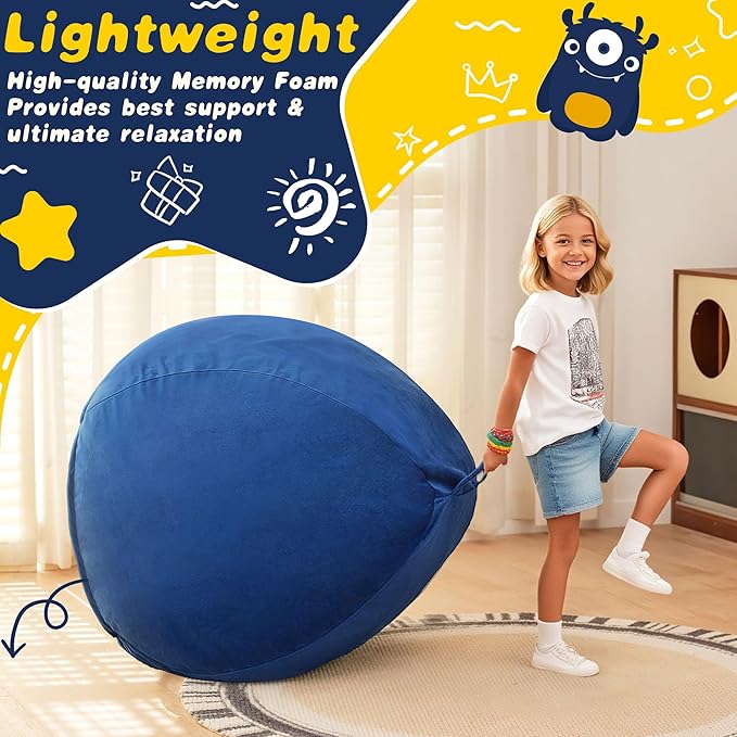 HABUTWAY 2FT Bean Bag Chair, 2' Beanbags Small Bean Bag Chairs with Filling, Teardrop Bean Bag Chair Luxurious Velvet Ultra Soft Fur with Removable Cover (Blue)