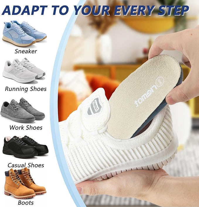 riemot Terry Cloth Sockless Insoles for Men Arch Support Barefoot Shoe Inserts with Cushioning for Running,Work–Breathable,Absorbs Moisture & Plantar Fasciitis Relief for Sneakers Beige US10/ EU43