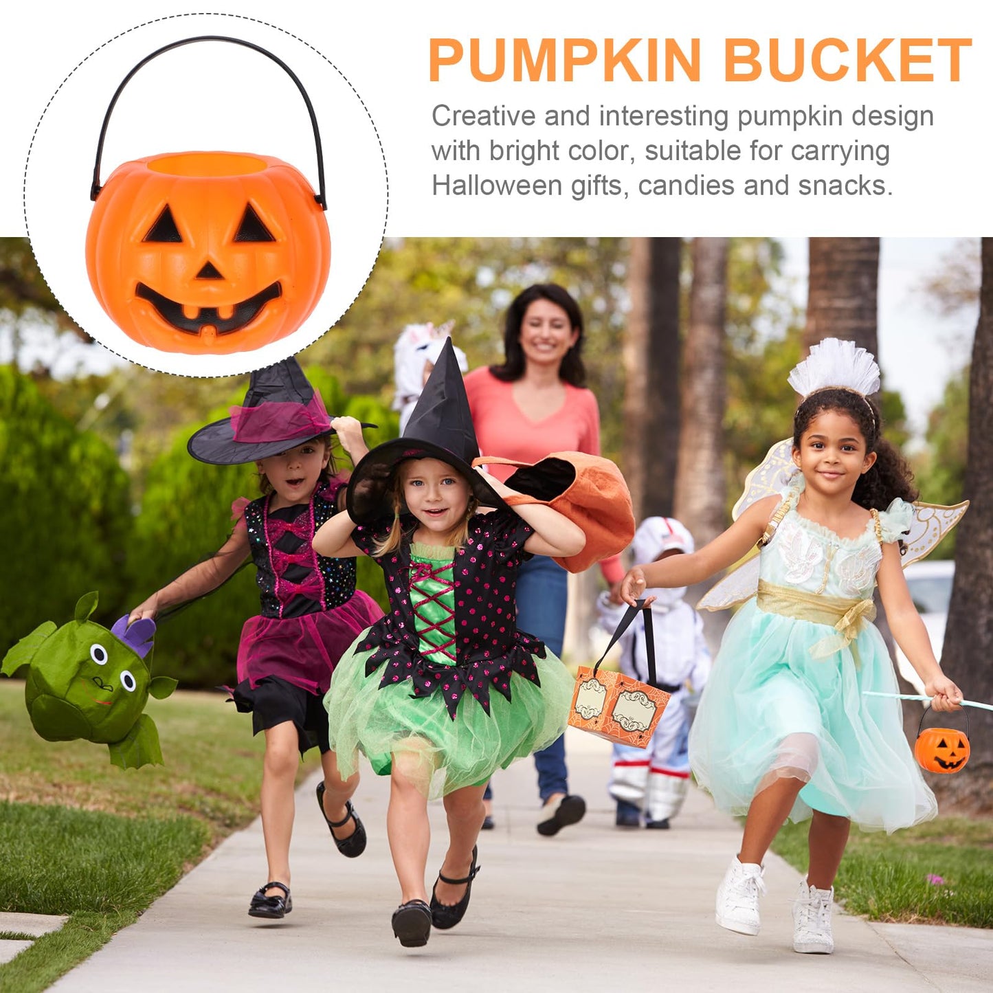 NUOBESTY 8Pcs Mini Halloween Pumpkin Bucket Portable Lantern Candy Bucket Children Trick or Treat Pumpkin Bags for Halloween Party Favor Supplies (Orange)