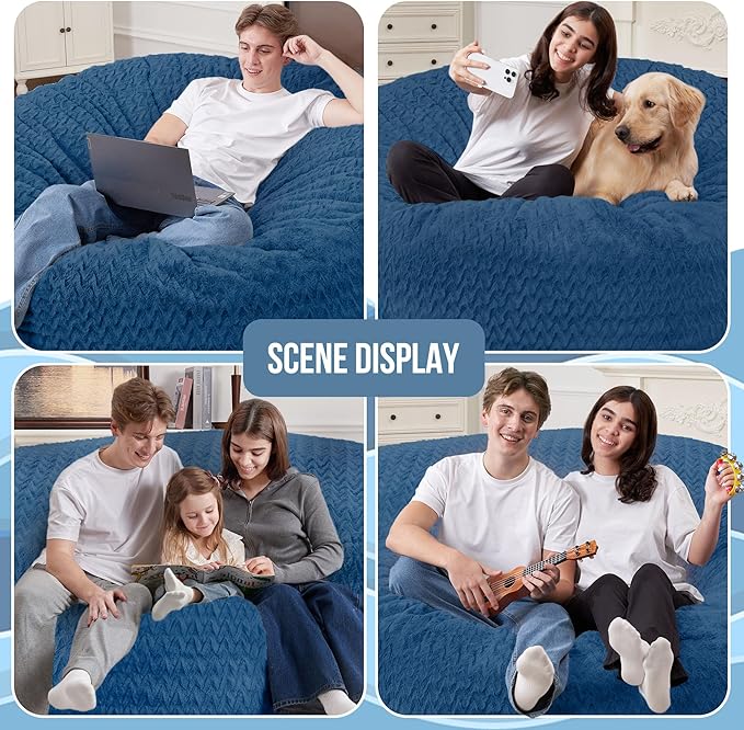 6FT Bean Bag Chair,Giant Bean Bag Chairs for Adults,Big Bean Bags with Memory Foam Filled, Large Beanbag Chairs with Chevron Plush Cover-Blue