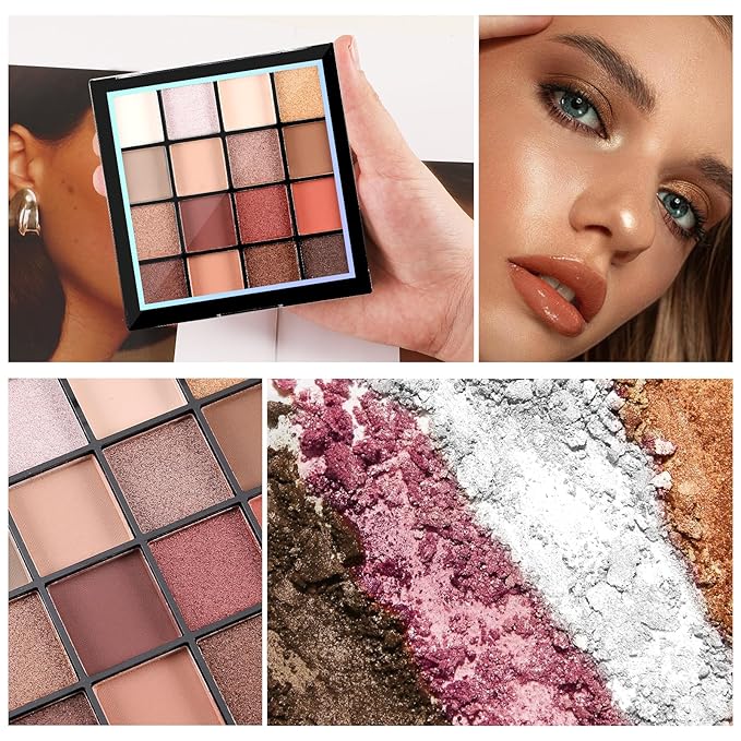 Boobeen Colorful Eyeshadow Palette Makeup-16 Colors, Matte and Glitter Eyeshadow, Bright Eye Shadow Palettes, Blendable, Easy to Build Dramatic Glamour Looks
