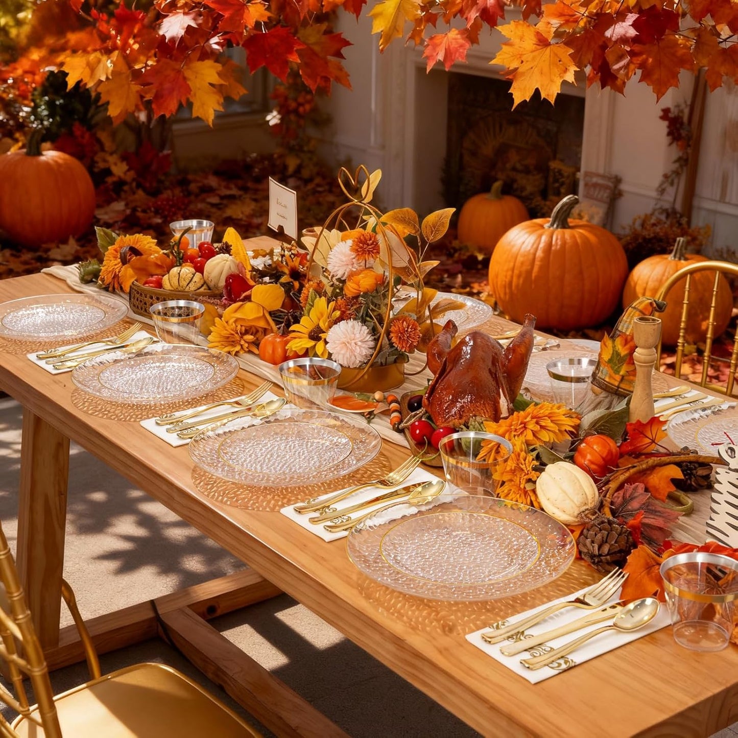 Rubtlamp 60Pcs Clear Plastic Plates,Clear Disposable Plates With Gold Rim,Heavy-duty Gold Plates,Hammered Party Plates Include 30Clear Dessert-Platos,30Dinner-Platos for Wedding, Party&Thanksgiving