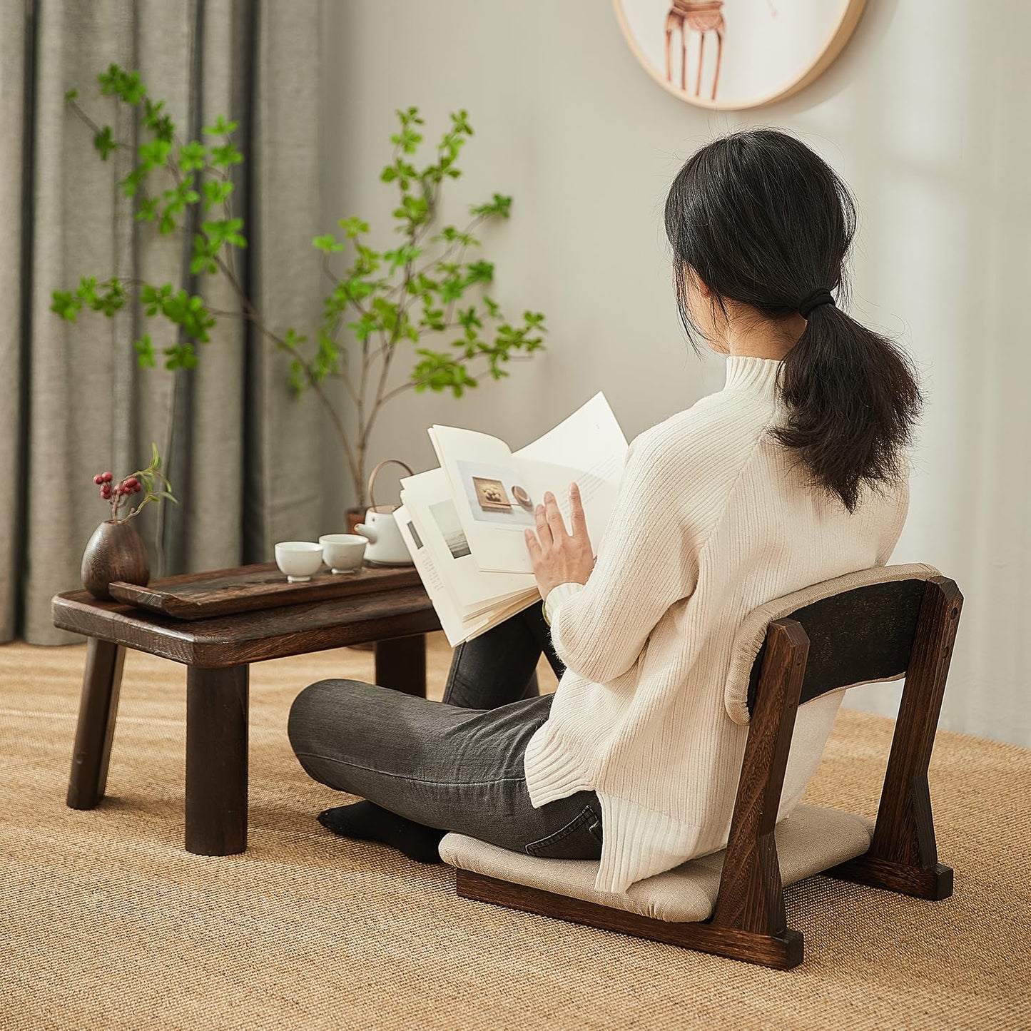 GZQWDC Meditation Chair with Back Support,Japanese Floor Chair,Back Jack for The Floor,Floor Seating,Tatami Floor Seats