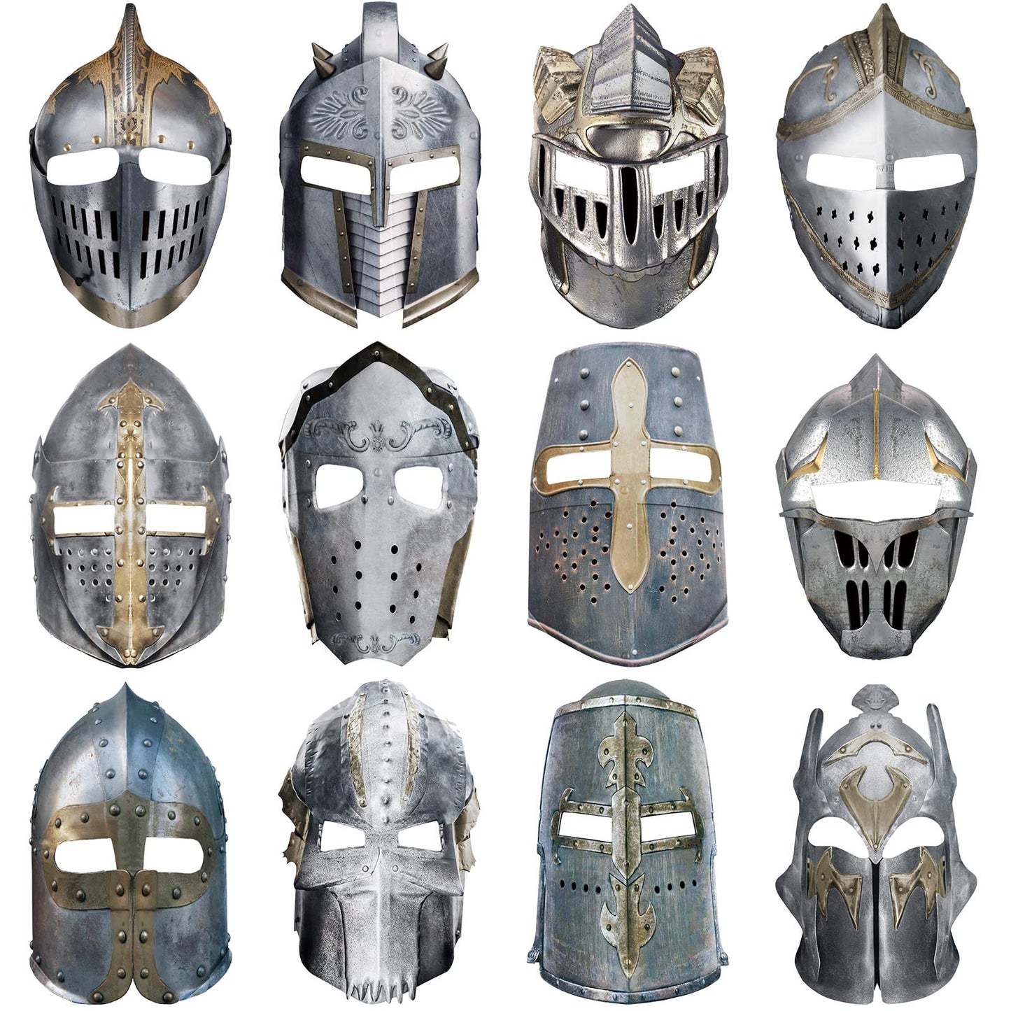 Frienda 12 Pcs Knight Masks for Kids Medieval Party Decor Paper Knight Helmets Masquerade Mardi Gras Mask Costume Gift for Christmas