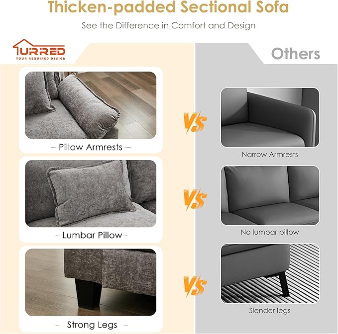 URRED Cloud Couch Modular Sectional Sofa, 122" Modern U Shaped Deep Seat Sofa with 2 Ottomans & Pillows, Ultra Comfy Chenille Couches for Living Room, Bedroom or Apartment, Light Gray