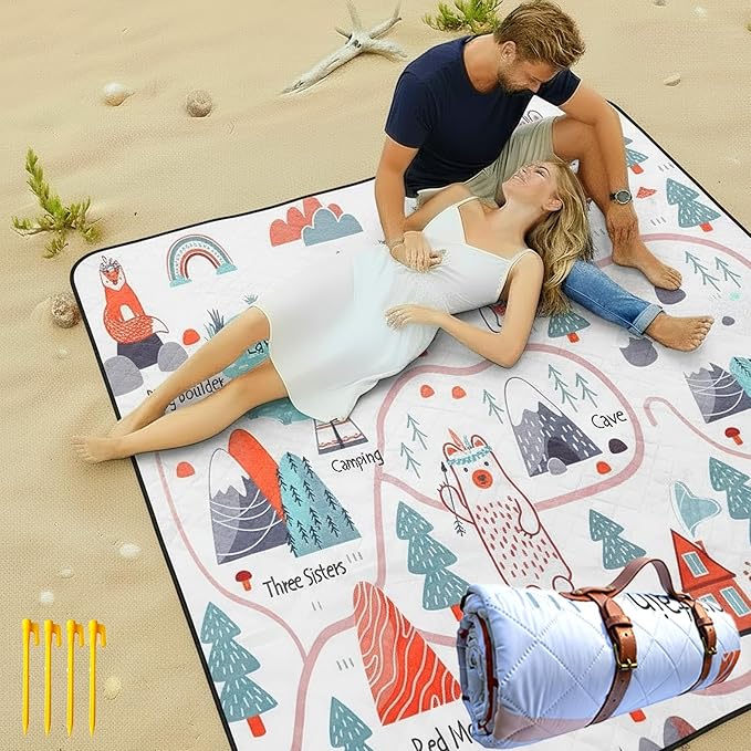 SONGYUAN Extra Large Picnic Outdoor Blanket, 80''x80'' Waterproof Foldable Blankets Gingham Picnic Mat for Beach,Nordic Fo...