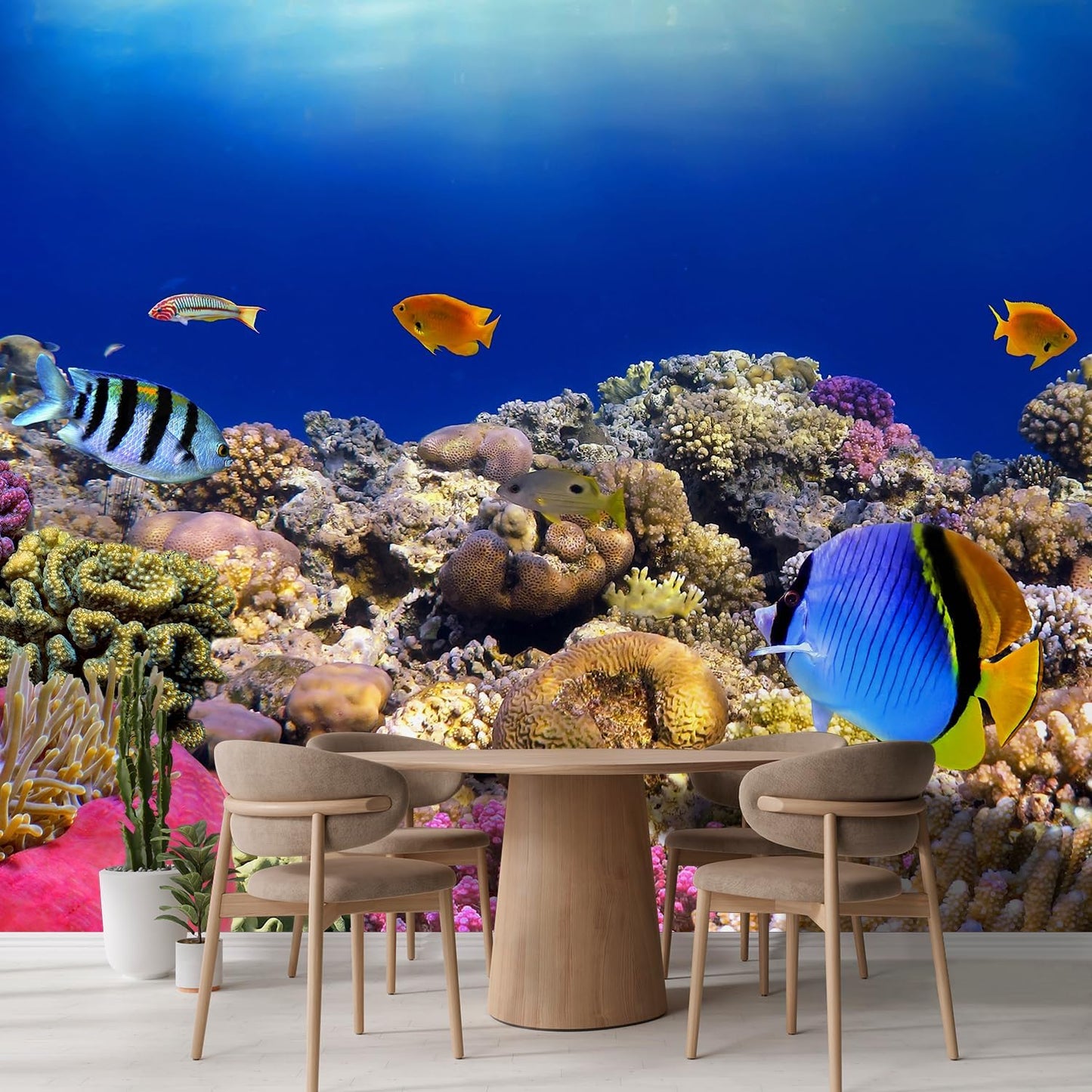 wall26 Removable Wall Sticker/Wall Mural Tropical Blue Fish Coral Reef Ocean Seascape Nature Wilderness Photography Nautical Landscape Decorative for Living Room, Bedroom, Office - 96x144 inches