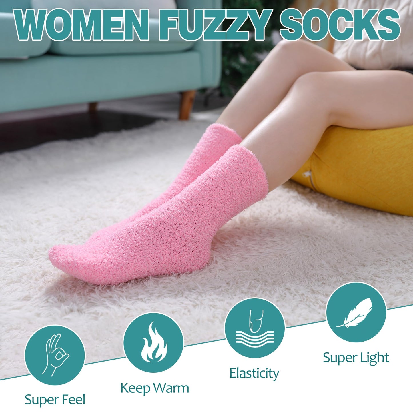 POEATEZO Womens Fuzzy Socks Cozy Fluffy Winter Cabin Slipper Warm Soft Microfiber Plush Home Sleeping Socks (5 Pairs Mixed color B)