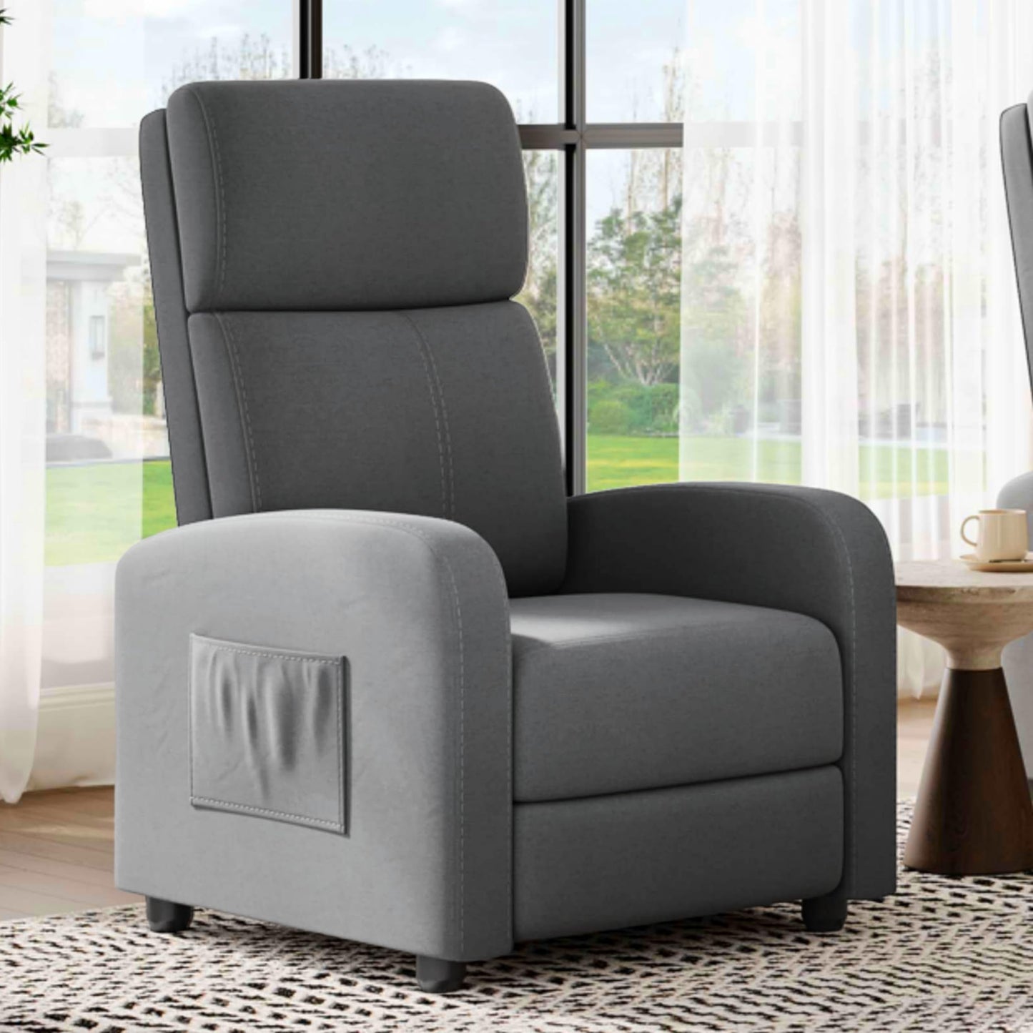 Garvee Recliner Chair for Adults, Leather Lazy Recliner Ergonomic Adjustable Single Sofa Enhanced with Side Pocket, Tall Back, Wide Arms & Padded Seat, Home Theater Seating for Living Room, Grey