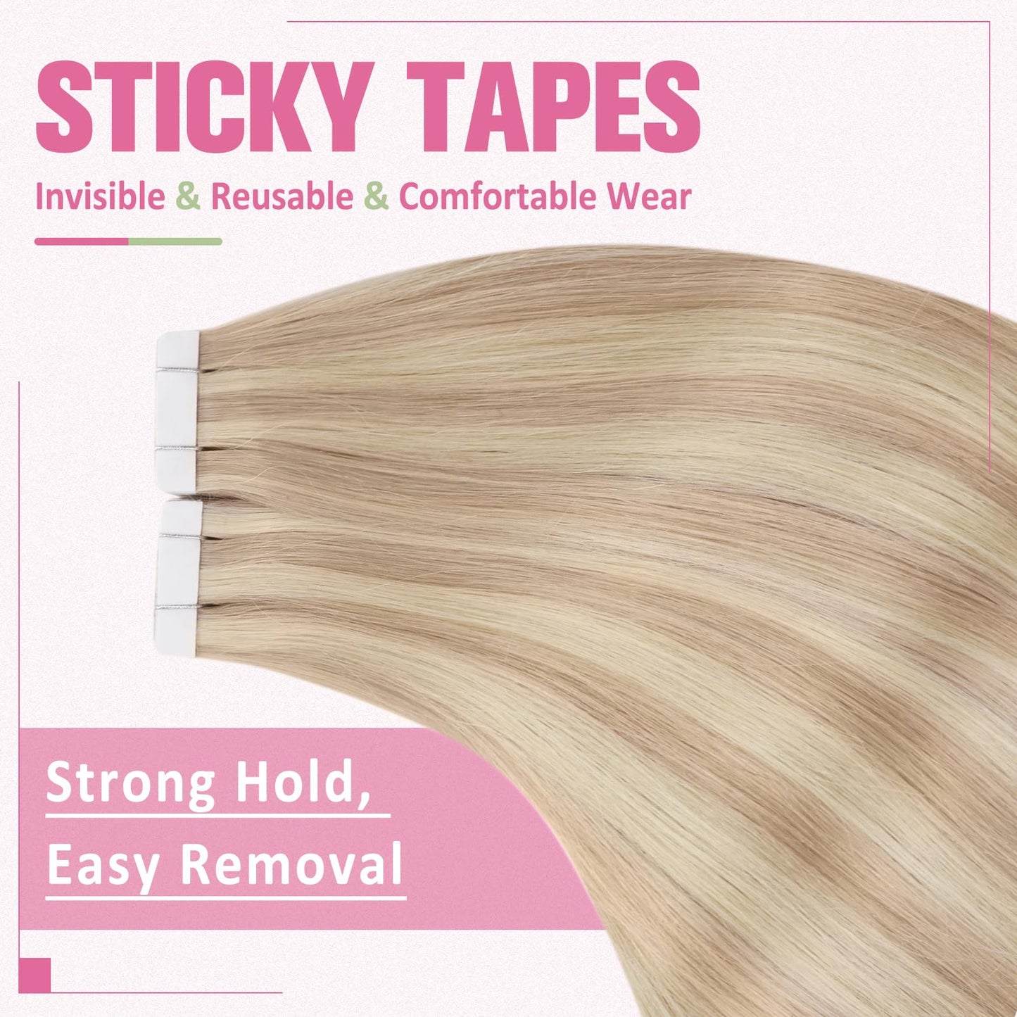 YoungSee Tape in Human Hair Extensions Blonde Highlight Hair Tape in Extensions Light Blonde Highlighted Strawberry Blonde Tape