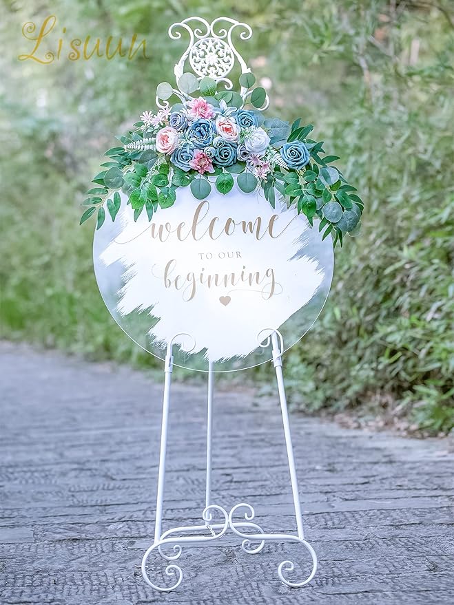 Wedding Arch Flowers, Artificial Floral Decor for Wedding Ceremony & Reception, Standard Size Large Flower Swag Set for Backdrop & Welcome Sign, Pack of 2 (Pink & Blue)