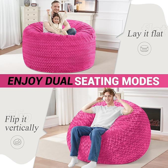 4FT Bean Bag Chair,Giant Bean Bag Chairs for Adults,Big Bean Bags with Memory Foam Filled, Large Beanbag Chairs with Chevron Plush Cover-Pink
