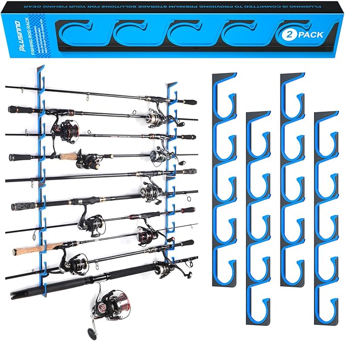 PLUSINNO H5 Horizontal Fishing Rod/Pole Holders for Garage, Wall or Ceiling Mounted Fishing Rod Rack, Aviation Aluminum Fi...
