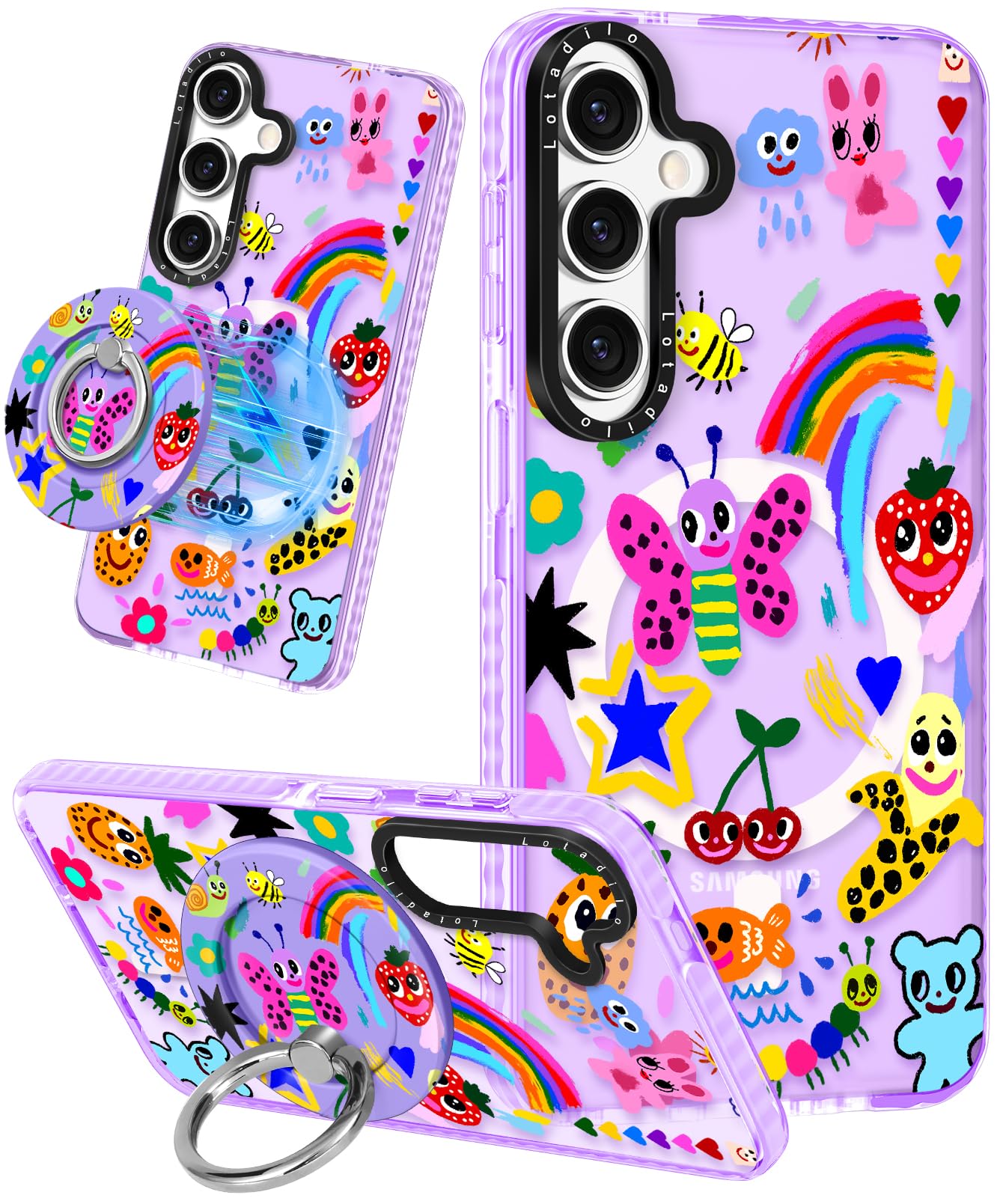 Lotadilo Cute Case For Samsung Galaxy S25 Plus For Women Girls - Funny Crayon Drawing Design Compatible With Magsafe Magnetic Ri