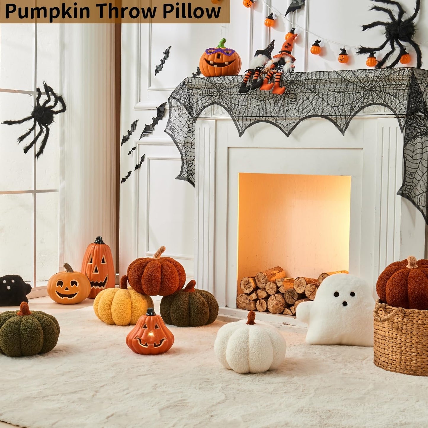Vdoioe Fall Decor Pumpkin Pillow, 2 Pcs Halloween Pumpkin Shaped Throw Pillow 11.8 x 6 Inch Fall Decorations Pumpkin Decor for Halloween Thanksgiving Bedroom Sofa Couch