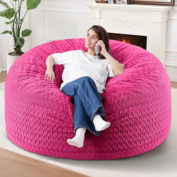 5FT Bean Bag Chair,Giant Bean Bag Chairs for Adults,Big Bean Bags with Memory Foam Filled, Large Beanbag Chairs with Chevron Plush Cover-Pink