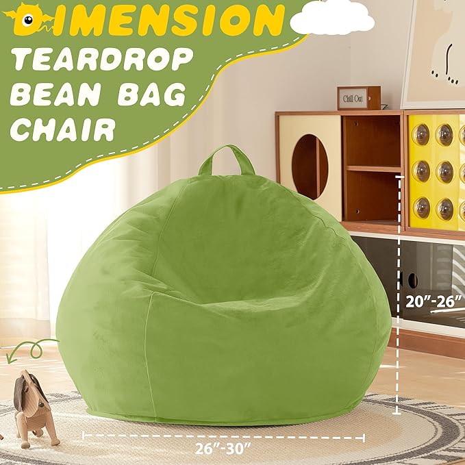 HABUTWAY 2FT Bean Bag Chair, 2' Beanbags Small Bean Bag Chairs with Filling, Teardrop Bean Bag Chair Luxurious Velvet Ultra Soft Fur with Removable Cover (Lime)
