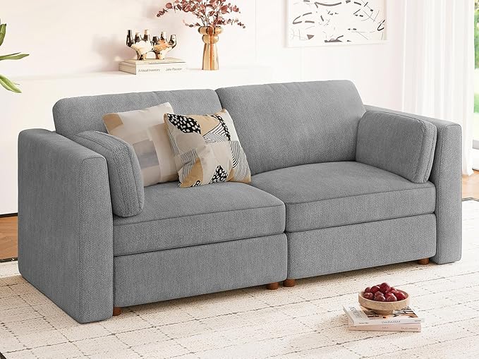 CUGOAO 83.5'' Oversized Loveseat, Couches for Living Room, Deep Seat Chenille Cloud Couch, Modular Sectional Sofa, Removable Cover, Mordern Upholstered Sofa for Apartment, Office, Grey