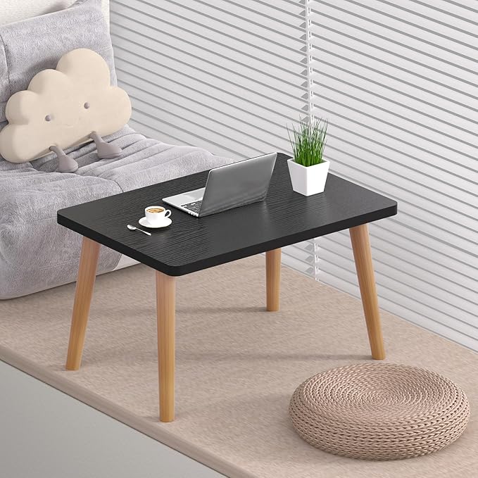 Small Coffee Table for Small Space, Low Table, Floor Table Desk for Sitting on The Floor, Storage Living Room Furniture, Tatami Tea Tables with Solid Wood Legs, Home Office, Farmhouse, Rectangle Black