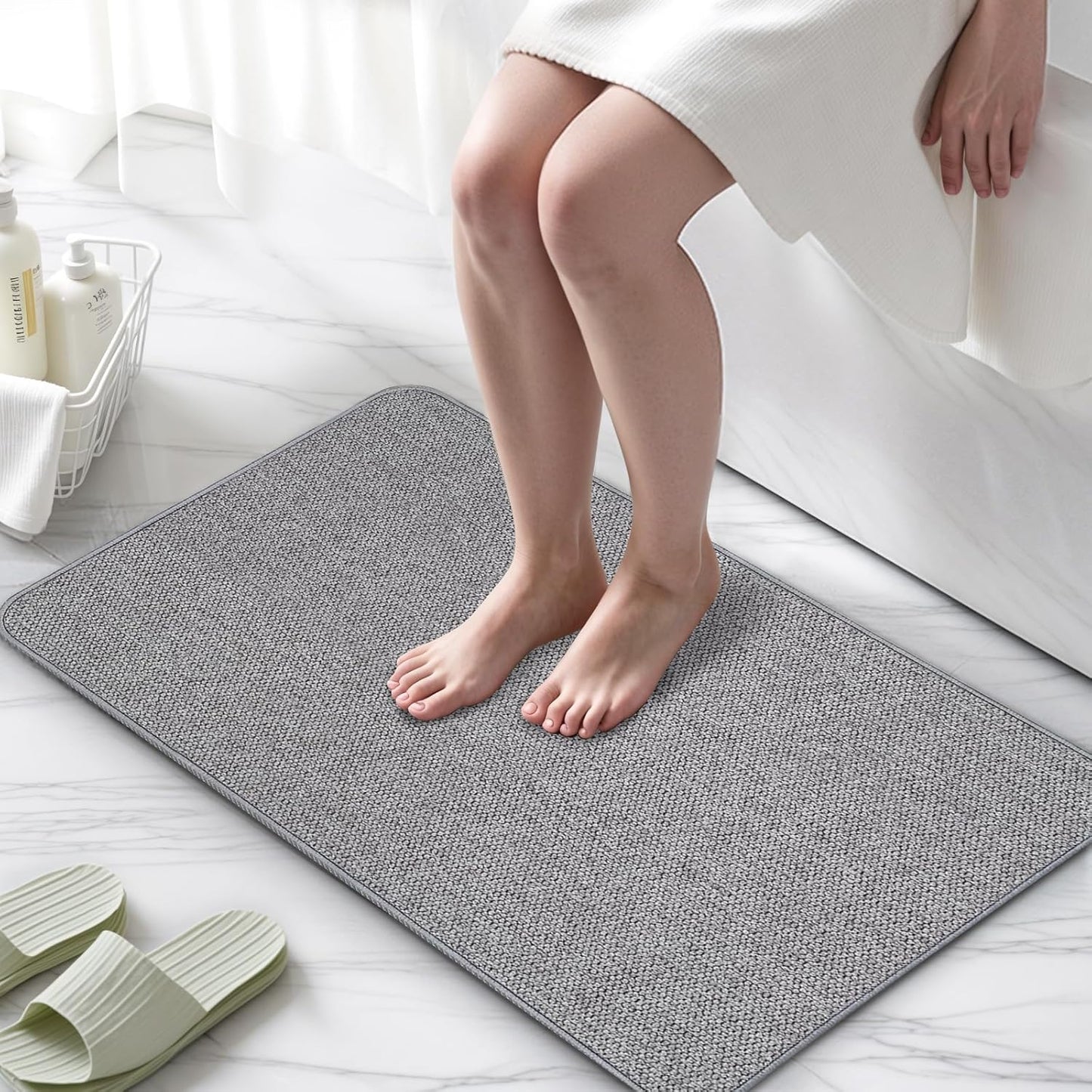 Upgraded Bathroom Rugs 19x30Inch, Thin Bath Mat with Rubber Backing Non-Slip, Absorbent,Quick Dry Machine Washable, Home Decor Accessories Cozy Cloth Bathroom Mat fit Under Door/Sink/Tub/Shower-Gray
