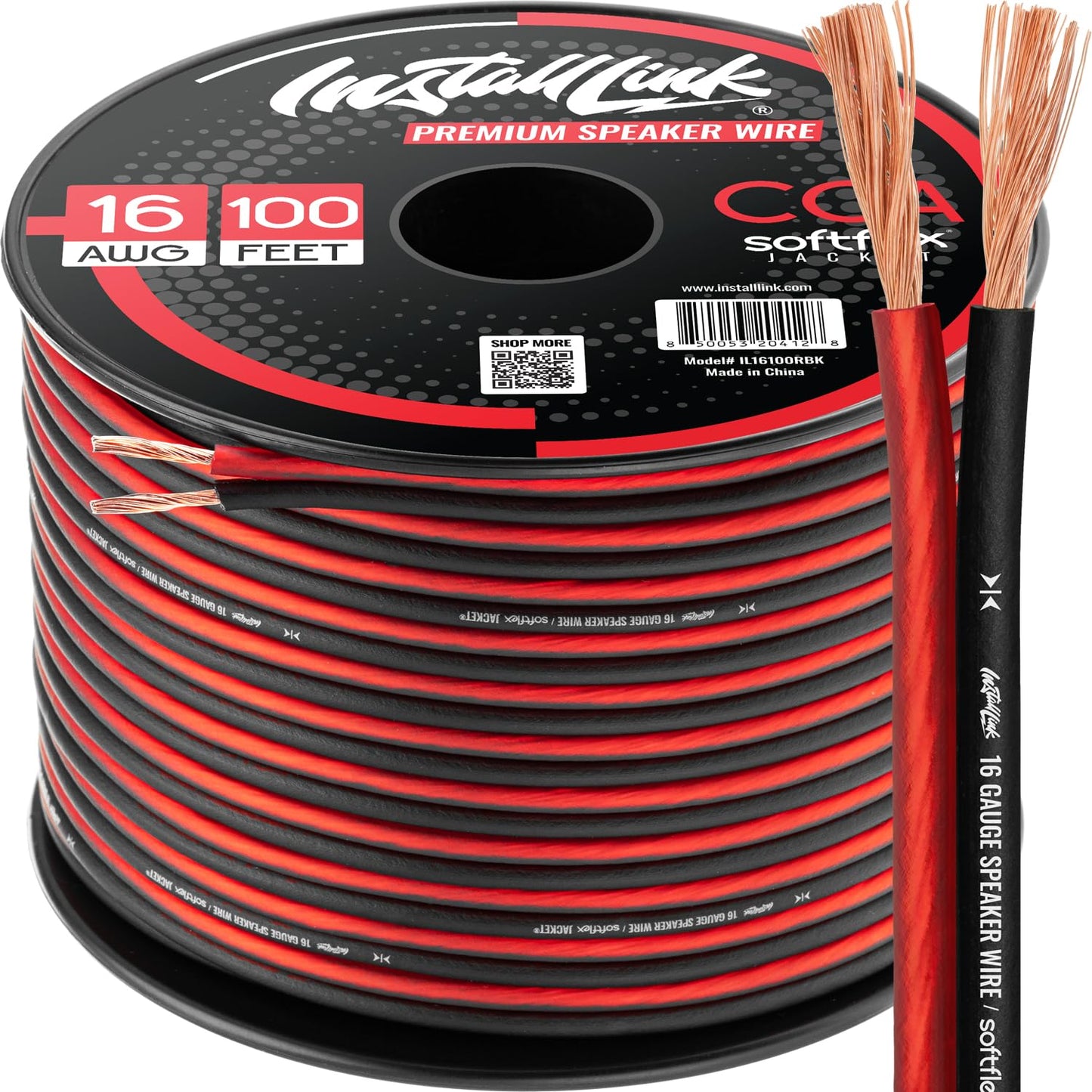 Install Link 16 AWG Gauge Speaker Wire Cable Stereo, Car or Home Theater, CCA (100 Feet) + 12ft, 2-Channel RCA Stereo Subwoofer Cable