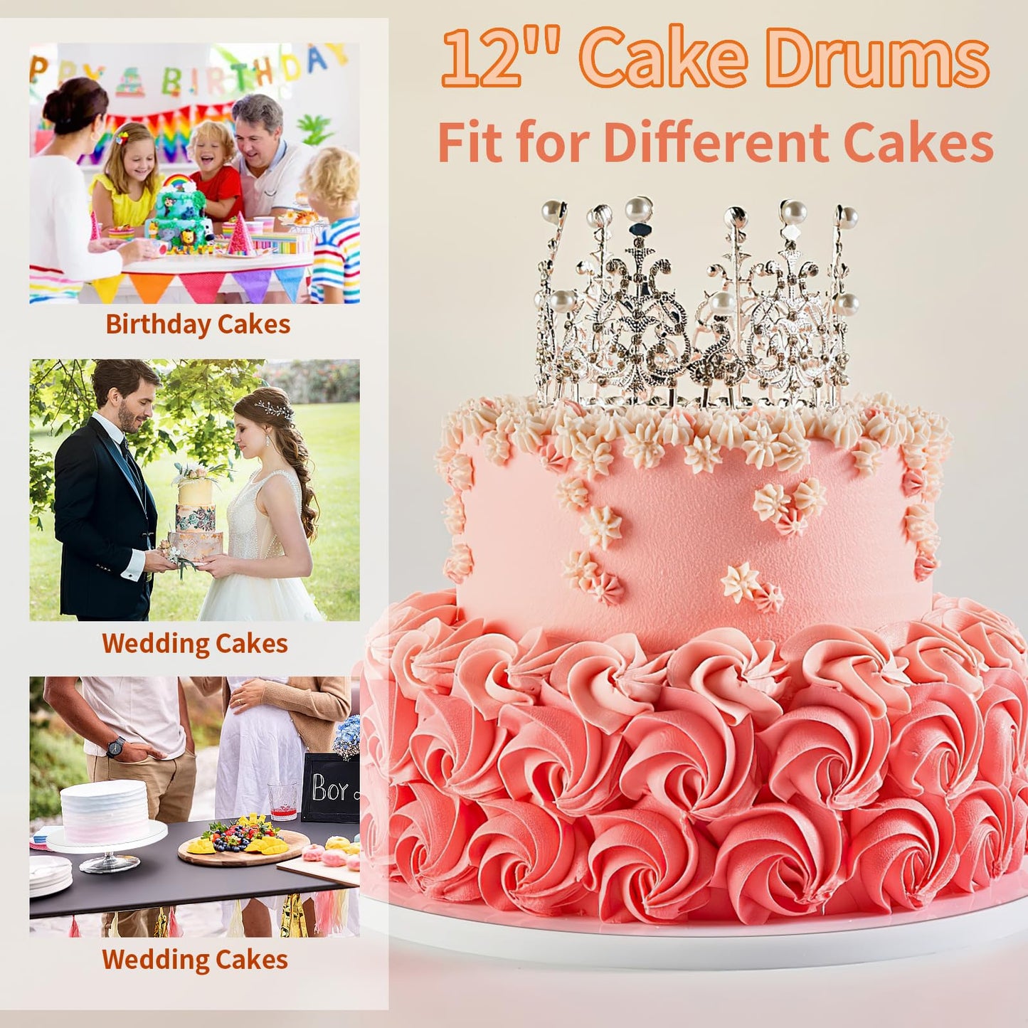 Cake Boards 12 Inch Round - Sturdy 1/2 Inch Cake Drum, 12 Inch Cake Boards,Corrugated Cake Base Cake Drums for Multi-Layer Cakes, White, 2 Pcs