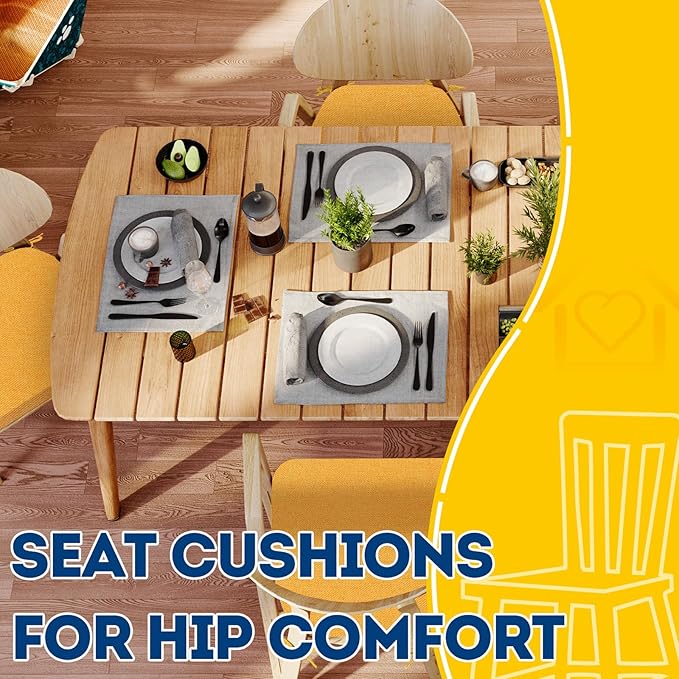 AAAAAcessories D-Shaped Chair Cushions, 2" Thick Dining Chair Pads with Ties and Removable, Machine-Washable Cover, 17" x 16", Set of 2, Golden Yellow
