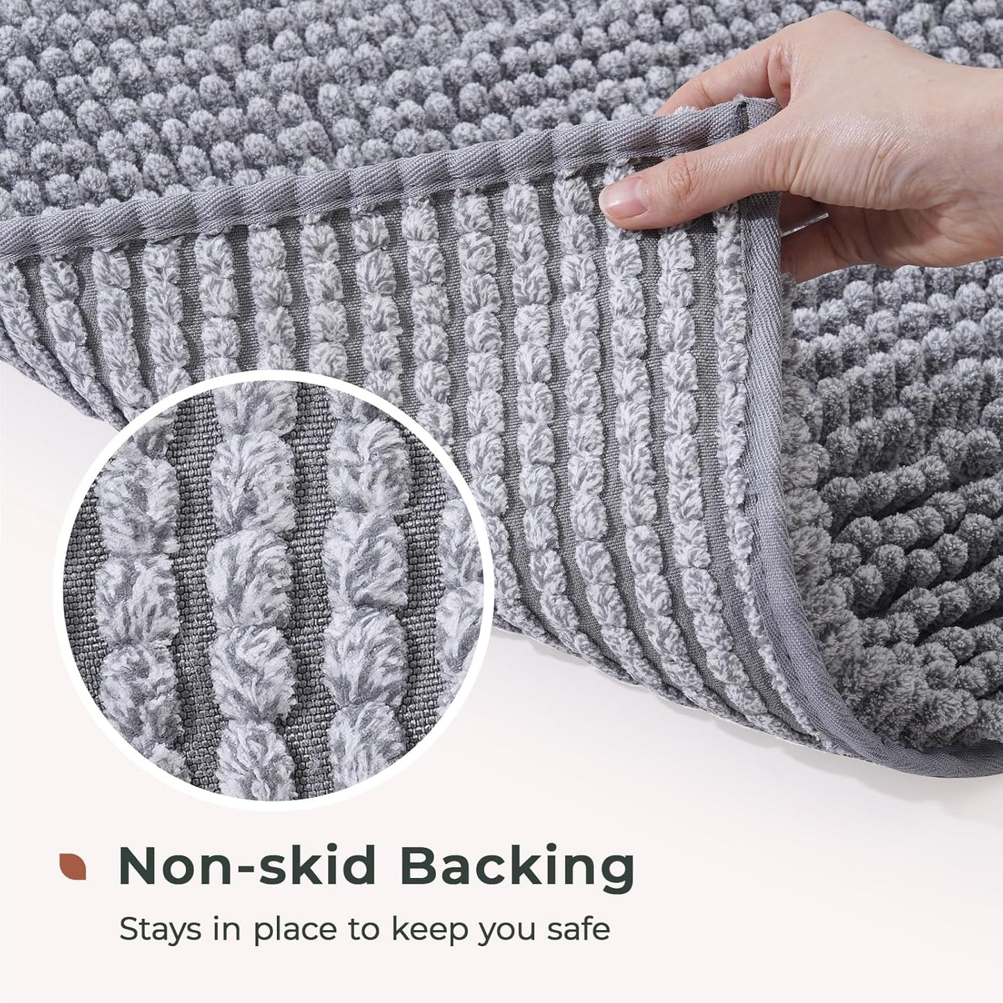 FRESHMINT Chenille Bathroom Rugs Mat 24"x17", Non-Slip Bath Mat for Bathroom Floor & Bathtub, Washable Shower Shag Bath Rugs, Soft Fluffy Thick Water Absorbent Microfiber Shower Mat, Gray Heather