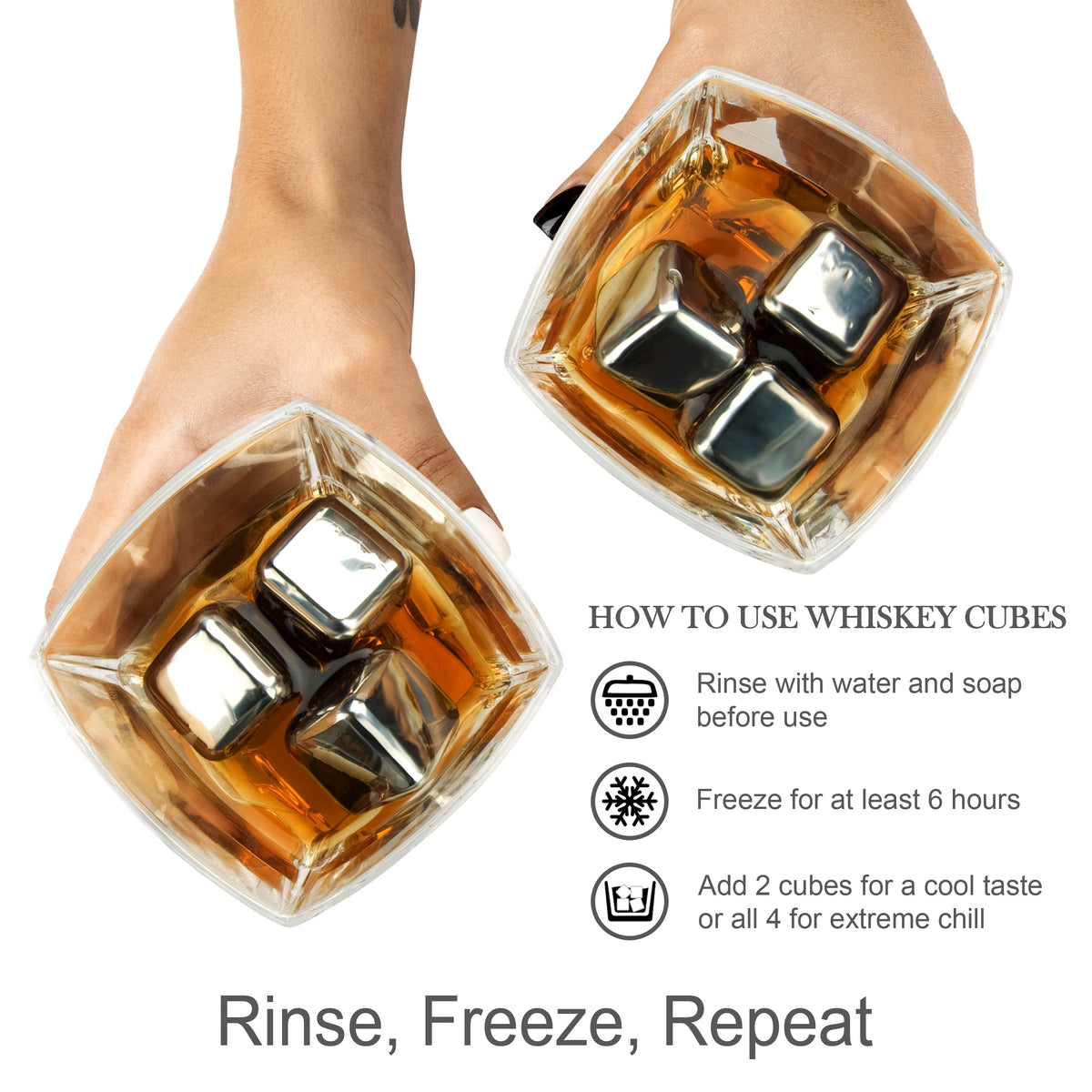 Whiskey Decanter and Stones Gift Set for Men - Whiskey Decanter, 2 Rocks Whiskey Glasses, 8 Stainless Steel Whisky Cubes, 2 Slate Coasters, Special Tongs & Freezer Pouch in Pinewood Gift Box