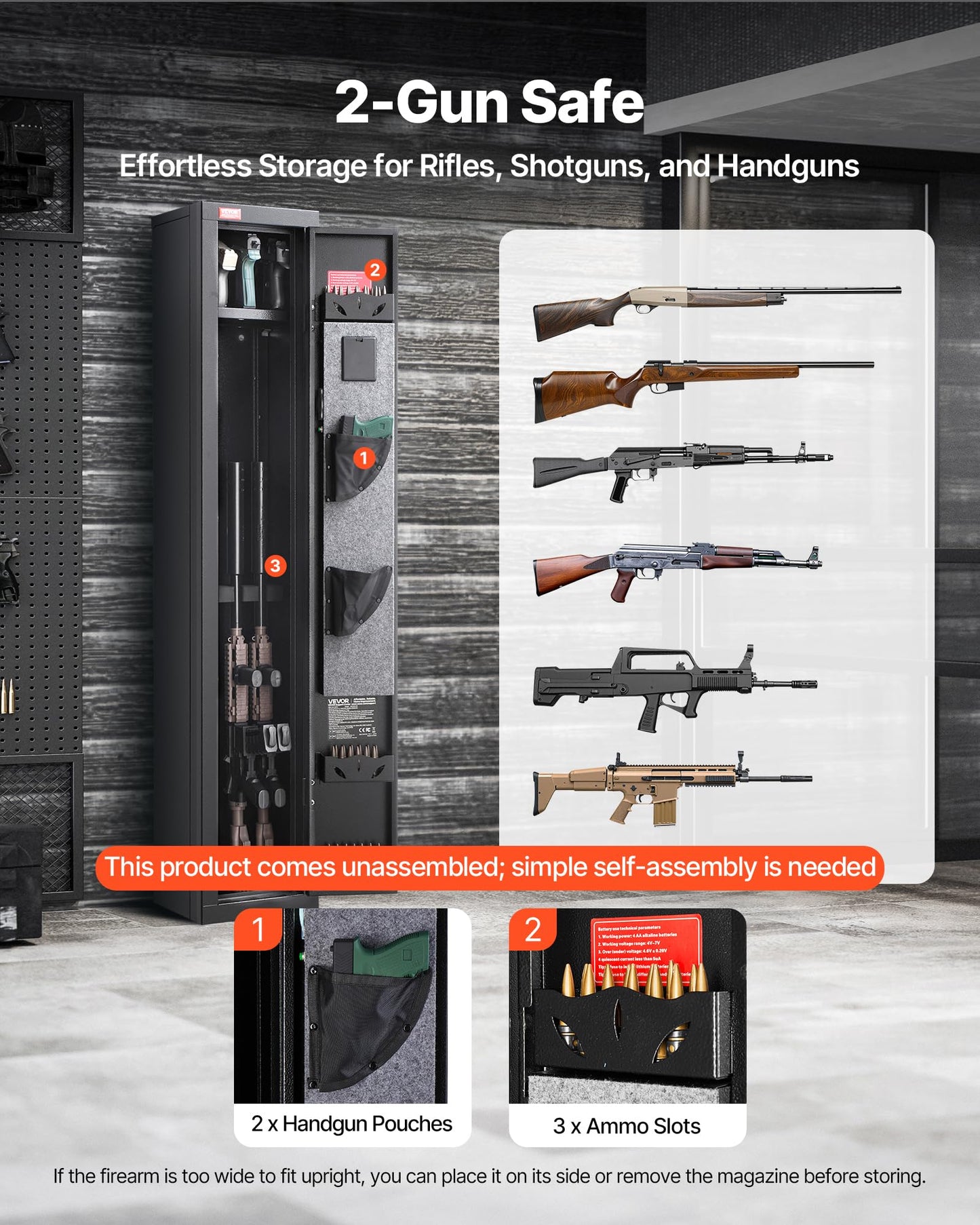VEVOR Gun Safe, Heavy Duty Cold-Rolled Steel Rifle Cabinet with Digital Keypad & Key, Large Long Gun Cabinet with Magazine and LED Lighting, Adjustable for Rifles, Pistols, Shotgun(Assembly Required)