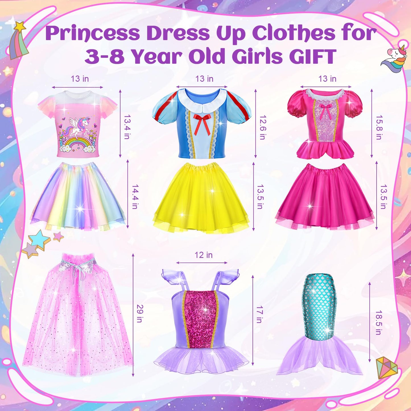 Princess Dress Up for Girls - Dress up Clothes for Toddler Girl, Princess Toys Christmas Birthday Gifts for 3 4 5 6 7 Little Girls