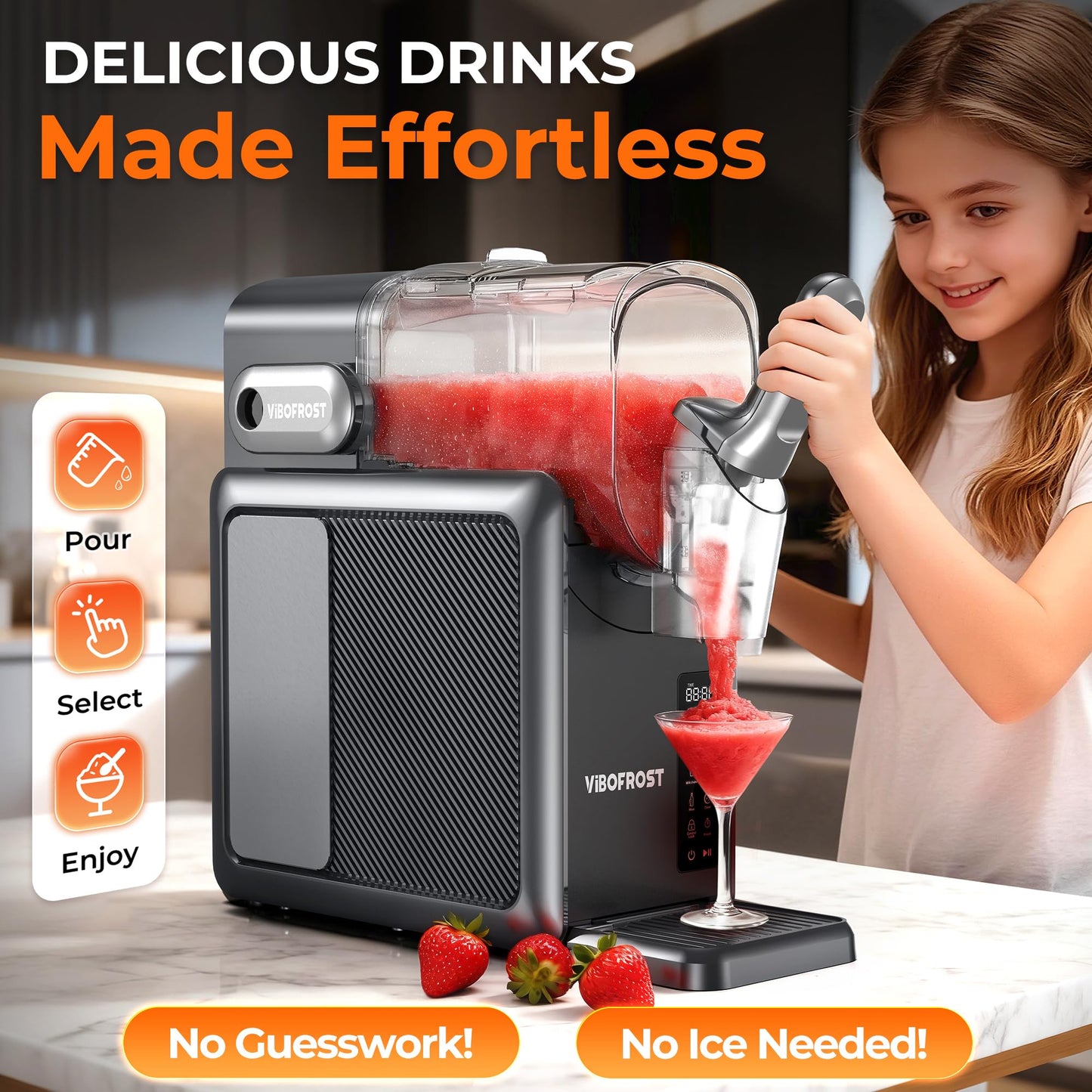 Slushie Machine for Home, 88 oz Frozen Drink Maker with Timer & Auto-Fresh Keep, Smart Display, Self-Cleaning, Quiet Operation, No Ice Needed, Perfect for Margaritas, Frappés, Milkshakes & More