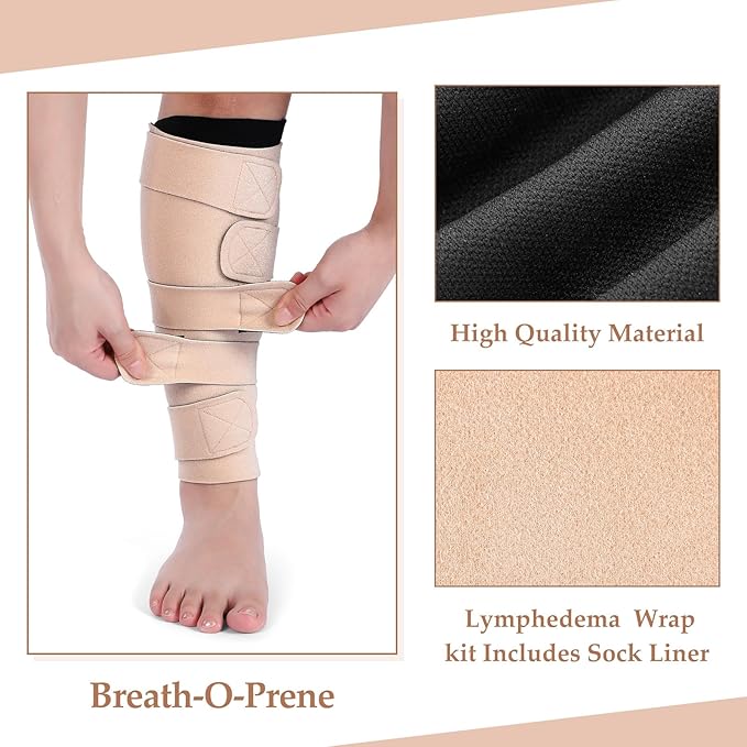 Croknit 3 Pairs Lymphedema Compression Leg Wraps Adjustable Lower Leg Cover up Medical Shin Splint Wrap for Heaviness Fatigue(Black-complexion Leg Wrap)