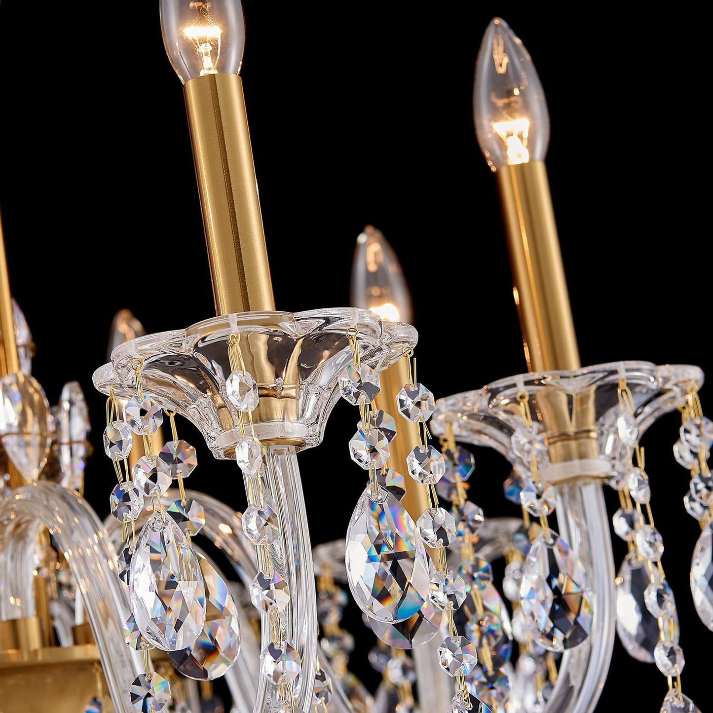 Duluyiee 8-Light Crystal Candle Chandelier, Brass Gold Chandelier for Dining Room, Entryway & Living Room, Adjustable Height, E12 Base