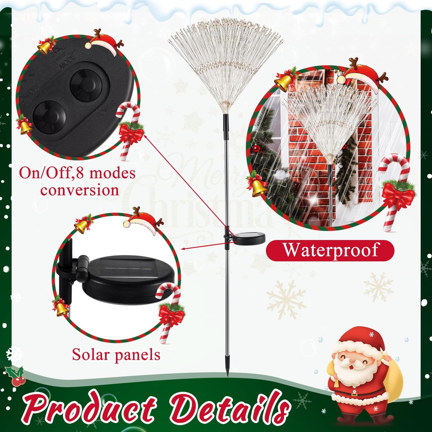 Tujoe 3 Pcs Mardi Gras Solar Firework Lights Solar Lights Outdoor Garden 120 LED 8 Modes Waterproof LED Sparkler Outdoor for Carnival Patio Yard Pathway Walkway (Red,Yellow,Green)
