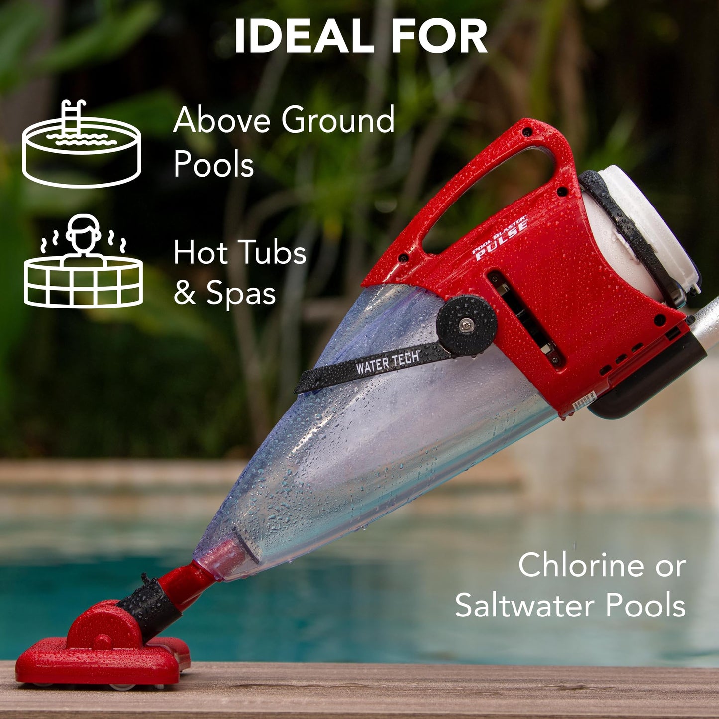 POOL BLASTER Pulse Cordless Pool Vacuum w/Pole Set - Large Debris Capacity & Fast Hoseless Cleaning of Inground & Above Ground Pools, Handheld Rechargeable Pool Cleaner for Sand, Silt & Leaves