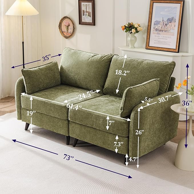 Rexulqo 73'' Loveseat Sofa with All Seats Storage, Modular Sectional Couch with Deep Seat,Oversized Comfy Couch with 7.8'' Cushion for Living Room,Bedroom,Velet,Green