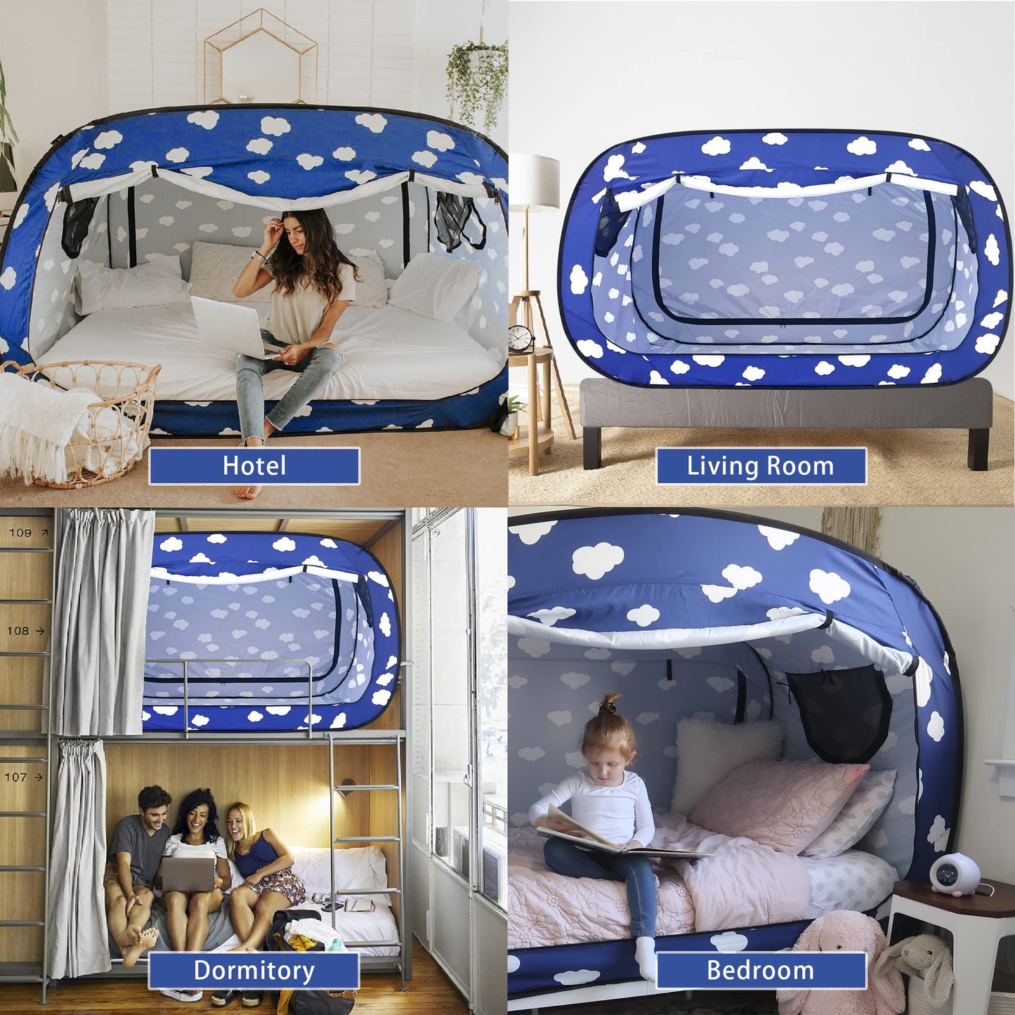 ANC POP Bed Tent Twin Bed Canopy Tents Portable Dream Tent for Kids and Adult Indoor Sleeping Tents with 2 Doors Breathable Private Space Tents, Cloud