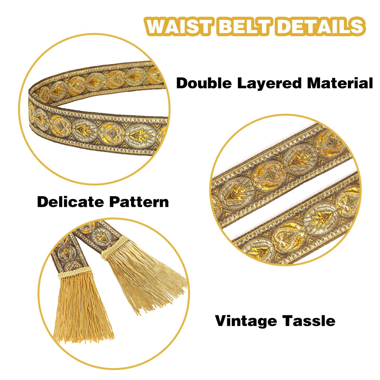 FURPHI Medieval Waist Belt with Wave Trim for Women Dress Tunic Costume Accessary (Yellow)