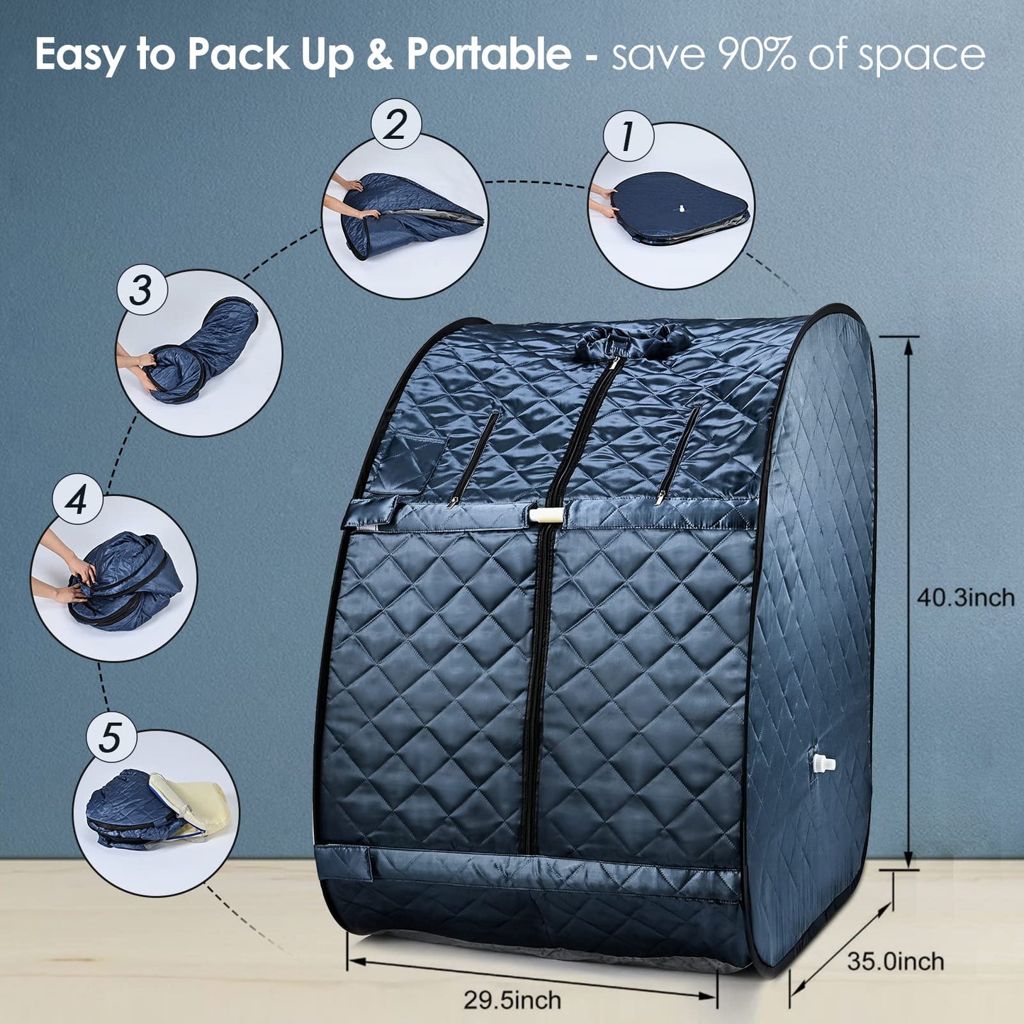 Portable Sauna, Sauna Box for Home, Personal Steam Sauna, Foldable Sauna with 3L, up to 90min,800W Steam Sauna Generator with Safety Protection, Remote Control & Portable Chair, UL Certified