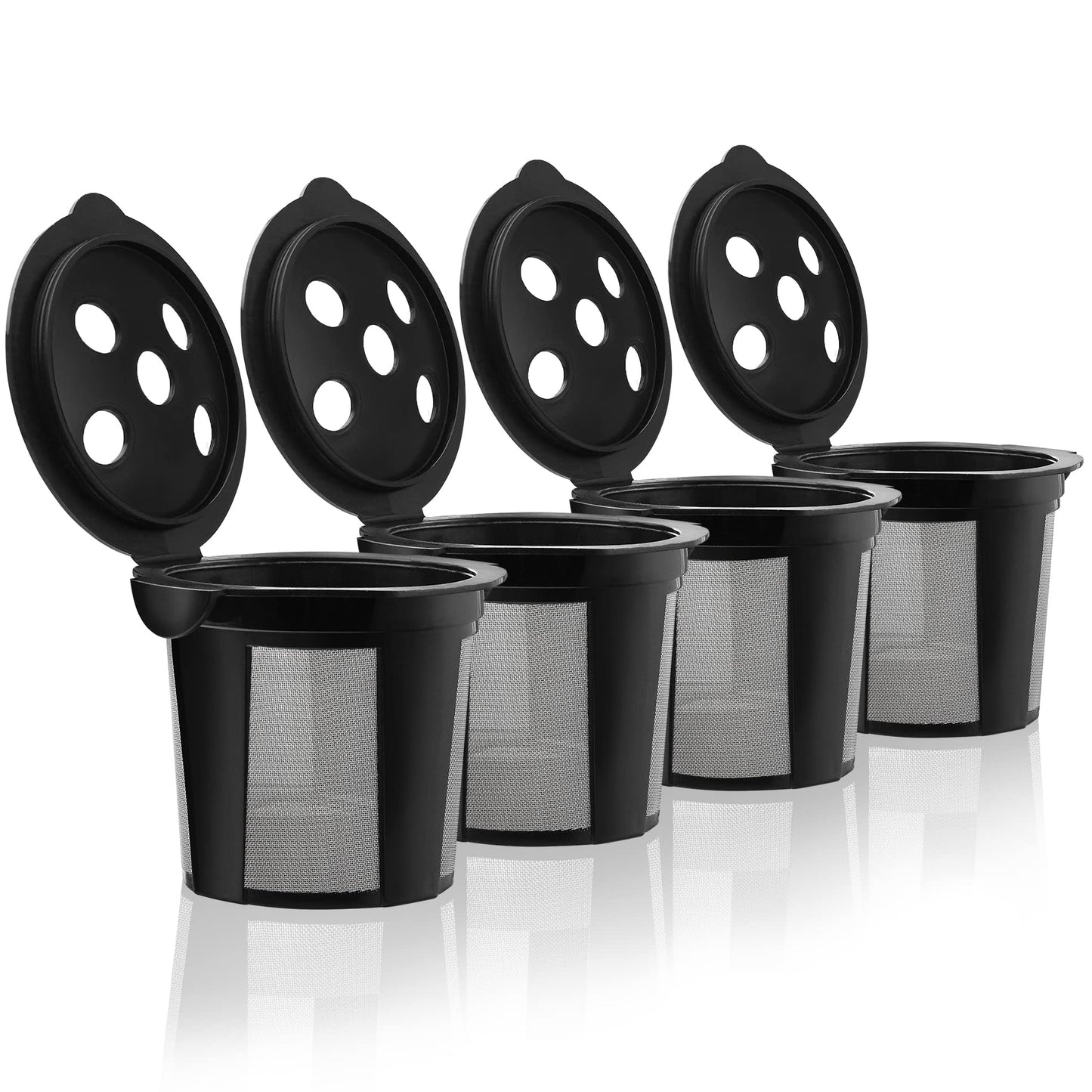 4 Reusable K Cups for Keurig K Supreme, K Supreme Plus, K Slim with Multistream Technology, K-Duo Hot & Iced Single Serve (Gen 2) - 4 Black Refillable Kcups Coffee Filters for Keurig Coffee Makers